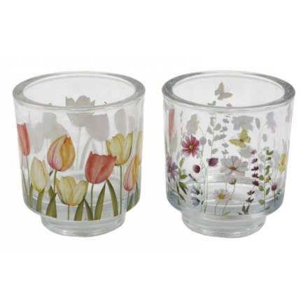 2/A Floral Print Candle Holder, 10cm 