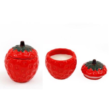 Strawberry Candle Pot W/lid, 11cm 