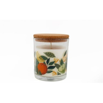 Candle pot W/cork Lid Lemon & Orange, 11cm 