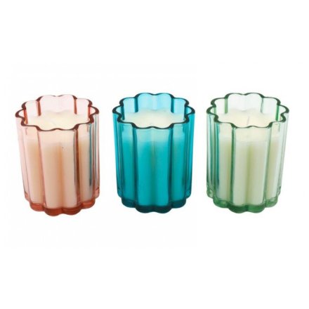 3/A Coloured Ribbed Glass Candle, 9cm 