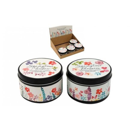 2/A Spring Floral Tin Candle, 8cm 
