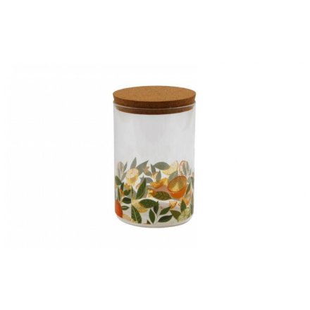 Glass Storage Jar W/cork Lid, Orange/lemon  14cm