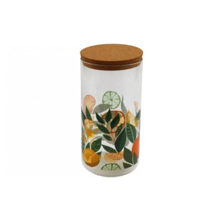 Glass Orange/Lemon Jar W/cork Lid, 18cm 