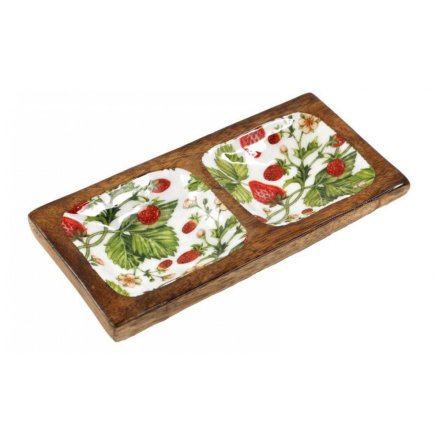 Wood & Enamel Strawberry Tray, 20cm 