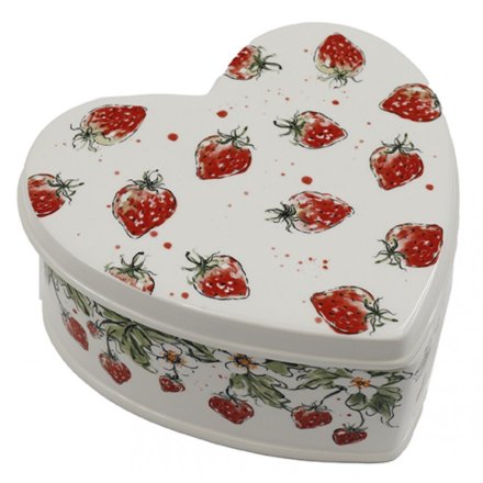 Strawberry Print Heart Biscuit jar, 21cm 