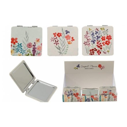 3/A Floral Compact Mirror, 8.5cm 