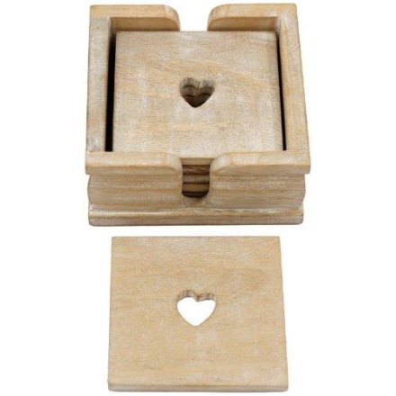 S/6 Wooden Heart Coasters