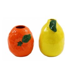 quirky bright and colourful lemon and orange flower vases 