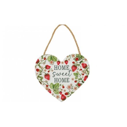 Wooden Heart Strawberry Plaque, 16cm 