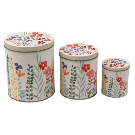 Set of 3 Floral Tins, 16cm