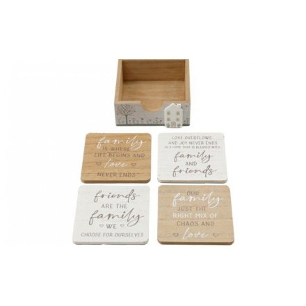 Set of 4 Love, Family, Friends Coaster, 11.5cm 