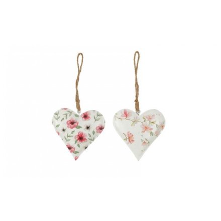 2/A Hanging Printed Flower Hearts, 10cm 
