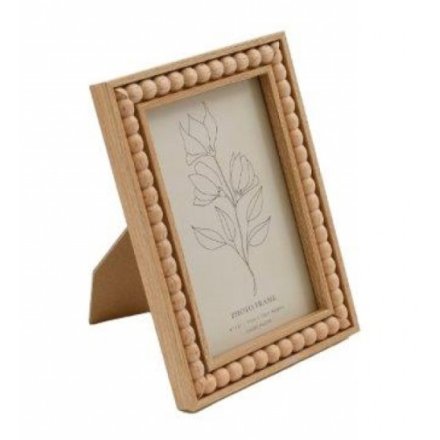 Light Wood Beaded Photo Frame, 18cm 