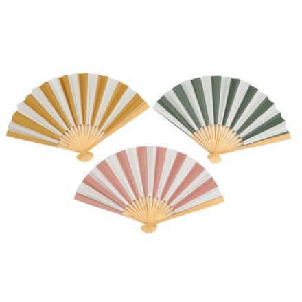 Cabana Stripped Paper Fan, 38cm 3 Asstd