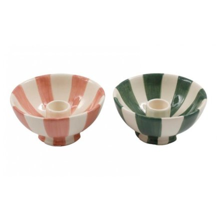 2/A Candle Holder Cabana Stripe,10.5cm 