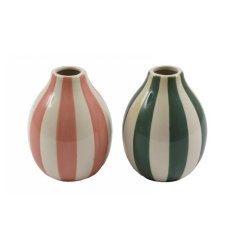 Enhance your decor with our exquisite Cabana Stripe Tulip Vase, 