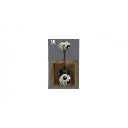 Single Blk/Wht Hook Wooden Base, 18cm 