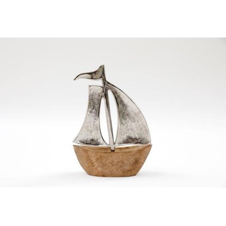 Wood Metal Boat, 19cm 
