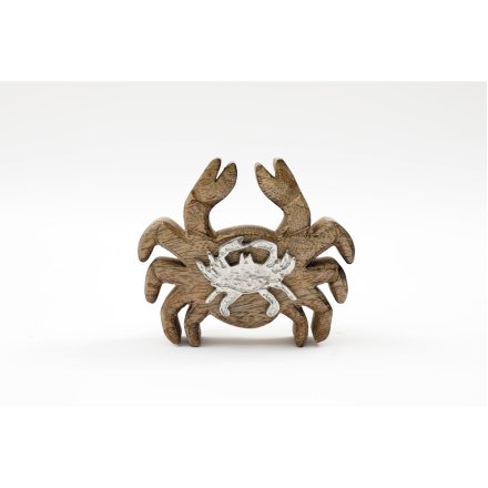Wood/Metal Crab Deco, 13cm 