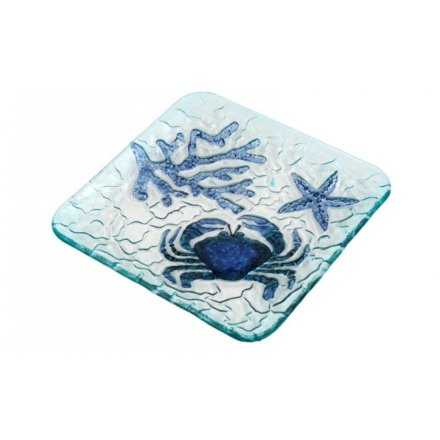 Square Crab Glass Plate, 20.5cm 
