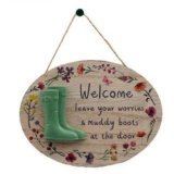 cute round hanging garden plaque welcome sign 