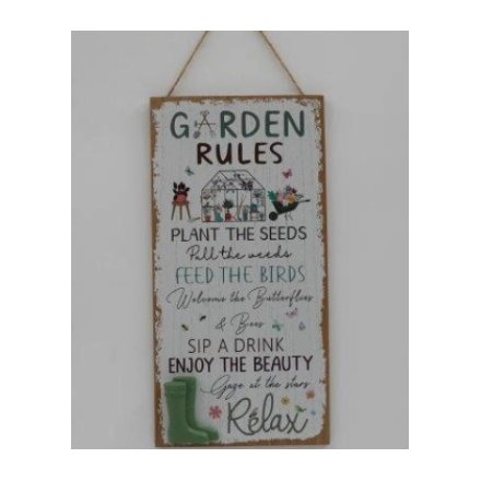 40cm Hanging Garden Rules Plaque