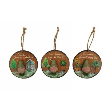 3/A Hanging Gnome Plaque, 10cm 