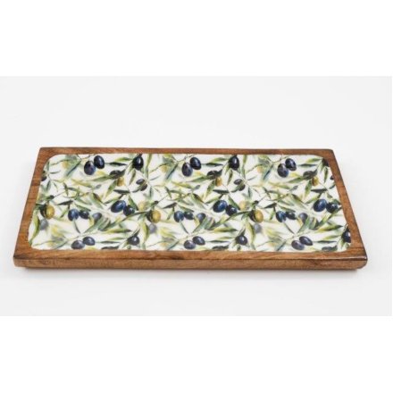 Olive Enamelled Tray, 40cm 