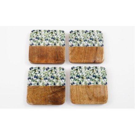 S/4 Olive Enamel Coasters, 11cm 