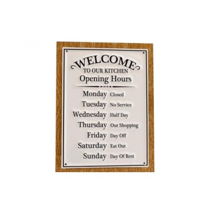 Welcome Kitchen Opening Hours Wall Plaque, 40cm 