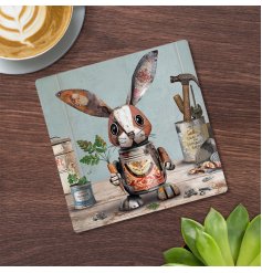 Lend a rustic touch to your table setting with our Scrap Rabbit Coaster.