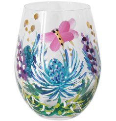 Elevate your wine experience with our exquisite Thistles & Butterflies glass, perfect for wine lovers.