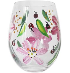 Sip in style with our whimsical Ladybirds & Poppies Stemless Wine Glass