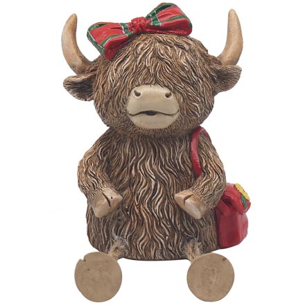 Highland Cow Money bank Tartan Bow