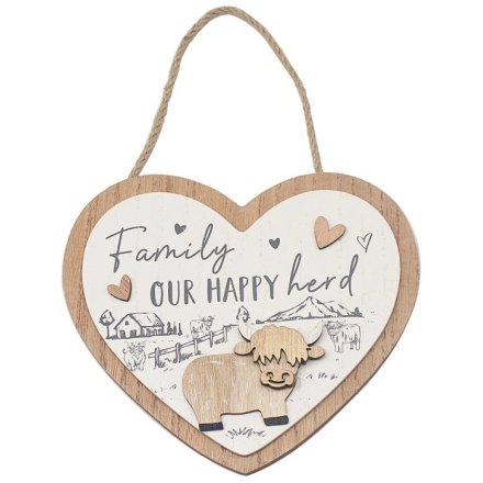 Family our happy herd Highland Cow Plaque, 18cm 