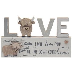 Add a touch of love to your home with our rustic I Love You Til The Cows Come Home Highland Cow Plaque 