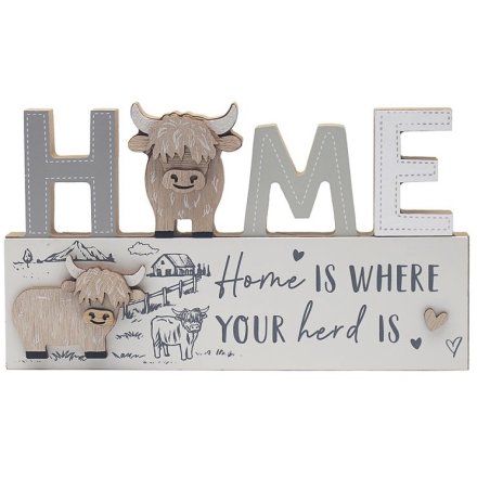 Home is where you herd is Highland Cow Plaque, 24cm 