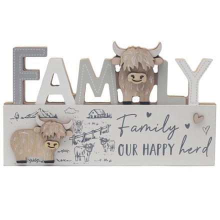'Family our happy herd "Highland Cow Plaque, 24cm 