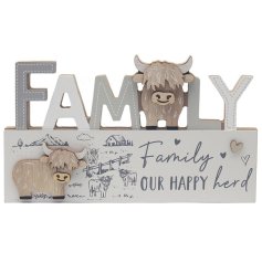 Bring country charm to your home with our "Family Our Happy Herd" Highland Cow Plaque.