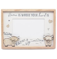 Add a touch of rustic charm to your home with our Home Is Where The Heart Is Highland Cow Frame 