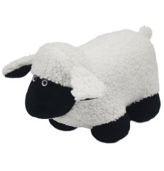 fluffy white and black sheep doorstop