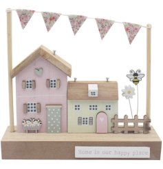 Welcome guests into your shabby chic abode with our whimsical Double House Home Sweet Home Deco