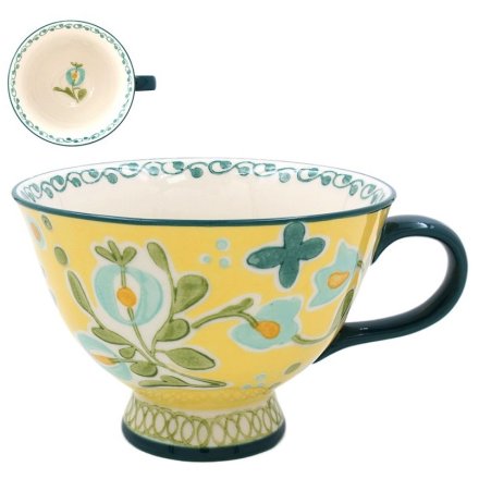 Yellow Hand Painted Footed Mug, 13cm 