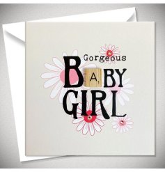 Celebrate the arrival of a precious baby girl with a beautiful and heartfelt greetings card for the new parents.