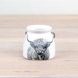 A beautiful cream lantern with a Highland Cow pattern, a great decorative piece for your home