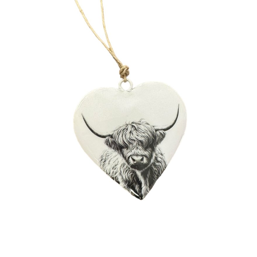  Highland Cow Hanging Heart Decoration, 10cm 