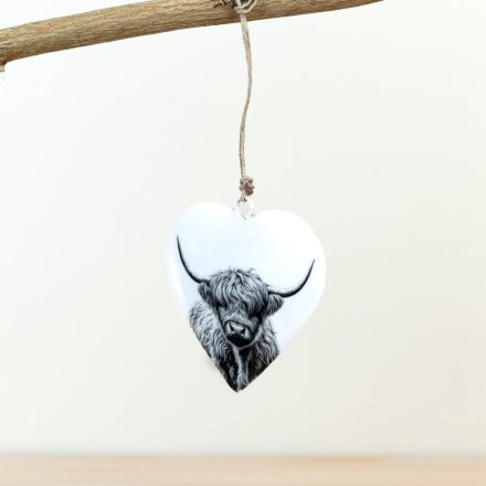 Hanging Highland Cow Heart, 10cm 