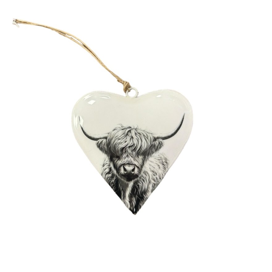 Heart Deco Highland Cow, 8cm 