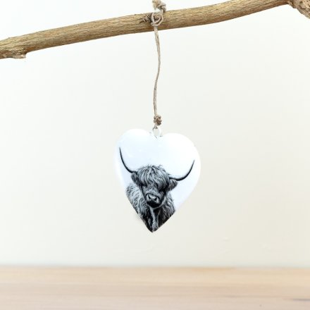 Highland Cow Hanging Heart, 8cm 