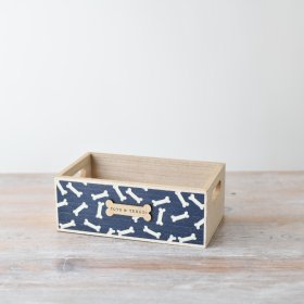 Unique pet crate box with bone motifs, crafted from wood for a chic touch.